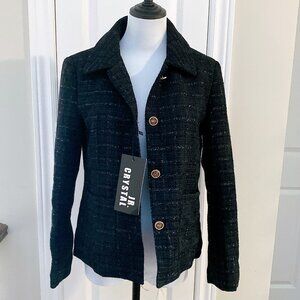 NWT Women’s Black Quilted Button Front Tweed Coat Warm Winter Jacket Classic